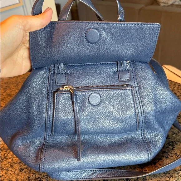 Tory Burch Navy Half Moon Satchel - Picture 13 of 15